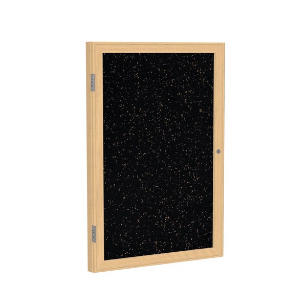 Enclosed Bulletin Board, 1 Door, Rcycl, Oak Frame, 3 ft H x 30 in W, Tan Spckd